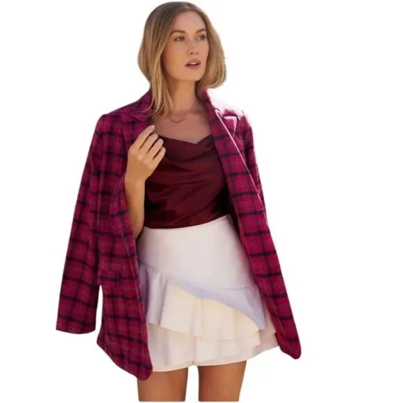 NWT Vestique As If Plaid Fuschia Pink Fall Winter Blazer Coat Jacket Size Large - Picture 3 of 11